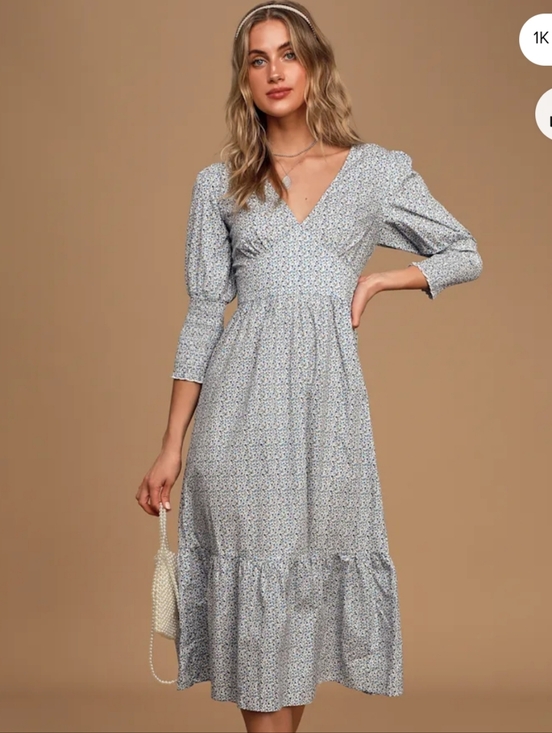 Lulus Dresses & Skirts - Lulu's Fresh As A Daisy Blue and White Floral Print Midi Dress